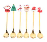 Gatuida 6 pièces Set de Cuillères de Noël Thématiques Cuillères à Dessert Café pour Fête avec Motifs Festifs Coffret Rouge et Doré