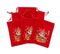 Gatuida 6pièces Sacs à Bonbons à Cordon Rouge pour Fête du Printemps Sachets Cadeaux Réutilisables pour Bonbons et Petits Cadeaux