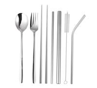 Gatuida 8 pièces Set de Couverts Inox Portable avec Cuillère Fourchette Baguettes et Pailles Réutilisables Kit Vaisselle Léger pour Pique- et Usage Quotidien avec Étui de Rangement Noir