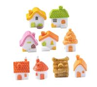 Gatuida 9 Pièces Miniature House Figurine Set Resin Thatched Cottage for Fairy Garden DIY Micro Landscape Bonsai Terrarium Decoration