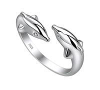 Gatuida Anneau D'ouverture Créatif à Deux Dauphins Argenté, Bague De Mode Ajustable, Bijoux De Doigt Élégants Pour Femmes, Décoration Des Doigts Pour Fêtes Et Occasions