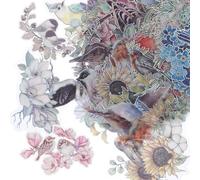 Gatuida Autocollants Holographiques pour Scrapbooking 100 Pcs Motifs Fleurs et Oiseaux en PET Accessoires de Journal Créatif Décorations pour Album et Loisirs DIY