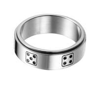 Gatuida Bague Homme Acier Titane Créative Rotative Dé Dice Anti-stress Accessoire Masculin Moderne Argent