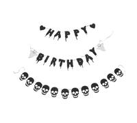 Gatuida Bannière Anniversaire Halloween Noire avec Fantômes et Squelettes Décoration Gothique pour Fête Intérieure et Extérieure Guirlande Suspendue pour Mur Table et Toile de Fond Photo