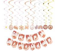 Gatuida Bannière de Fête Hippie Groovy 1 Set 10 Cartes Spirales en PVC Coloré Décoration Suspendue pour Anniversaire Garçon et Fille Accessoires Déco Mur et Plafond Boho