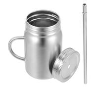Gatuida Bocal en Métal en Acier Inoxydable 700ml avec Couvercle et Paille | Bouteille avec Paille en Acier Inoxydable, Argenté, Antirouille et Anti-poussière, pour Bureaux et Magasins