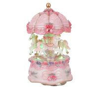 Gatuida Boîte à Musique Carrousel Rotative Vintage Rose avec Lumière LED à Couleurs Changeantes, Mélodie à 8 Notes, Décoration Intérieure Rétro et Présent pour Noël, Ambiance Apaisante