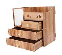 Gatuida Boîte de Rangement Multifonctionnelle Bois avec Miroir et Organisateur de Bureau pour Cosmétiques Présentoir Pratique avec Porte Mouchoirs pour Maquillage et Accessoires