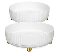 Gatuida Boîte de Soins Cosmétiques Rotative Grosse Capacité en Polypropylène Blanc Perlé, Organisateur de Maquillage Bureau et Salle de Bain, Plateau Tournant Fond Amovible, Lot de 2