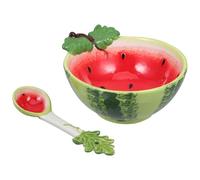 Gatuida Bol à Manger Bol de Service à Dessert en Céramique Forme Pastèque 2 Pcs avec Cuillère, pour Pudding et Gâteau de Riz, Service et Décoration Maison