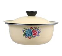 Gatuida Bol Émail Vintage avec Couvercle Bol à Pétrir Pâte Multifonction Bac Traditionnel Chinois pour Fruits et Cuisine Robuste et Facile à Nettoyer