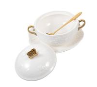 Gatuida Bol Européen Céramique Double avec Couvercle Résistant Haute Température pour Déjeuner Dessert et Soupe Complet avec Cuillère et Sous-tasse
