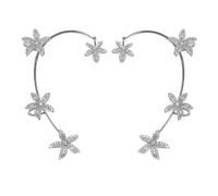 Gatuida Boucle D’oreille à Fleurs Brillante Argenté Clip sans Perçage, Manchette Oreille Femme Fleur Élégante, Accessoire Bijou Costume Soirée, Paire Oreilles Gauche et Droite