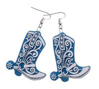 Gatuida Boucles D'oreilles Bottes Cow-girl Vintage En Acrylique Double Face Bleu, Bijoux Occidentaux Pour Femmes, Accessoires Légers Pendants, Style Western Pour Tenue Quotidienne