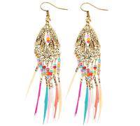 Gatuida Boucles Oreilles Goutte Femme Alliage avec Plumes et Perles Boucles Pendantes Bohémiennes Légères Bijoux Fantaisie Durables pour Fêtes et Usage Quotidien