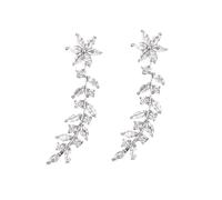 Gatuida Boucles Oreilles Grimpantes Fleur de Blanc Platine Boucles Oreilles Femme Élégantes sans Perçage Bijoux pour Mariage et Soirées