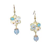 Gatuida Boucles Oreilles Pendantes Ethniques Vintage avec Fleur Jade Style Chinois Long pour Femme Raffinée Cadeau Chic Culturel