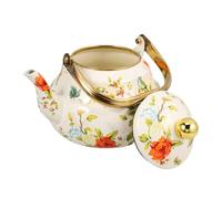 Gatuida Bouilloire en Émail 1,5 L pour Plaque de Cuisson, Théière Vintage Floral avec Anse Dorée, Répartition Rapide Chaleur, Bouilloire sur Cuisinière pour Infusion et Eau Bouillante