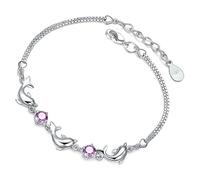 Gatuida Bracelet Dauphin en Cristal D’Améthyste Ajustable en Cuivre Plaqué Argenté Océan pour Adolescentes Présent Anniversaire pour Petite Amie Symbole de Protection et