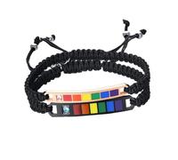 Gatuida Bracelets Ajustables en Acier Titane et Nylon Tissé, Paire de Bracelets Rainbow Lovers Zircon Coloré, Cordes Noires Résistantes, Mode Couple, Présent pour Poignets Mixtes