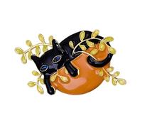 Gatuida Broche Chat Noir Alliage de Zinc Broche Animale Forme de Chat Paresseux Accessoire Décoratif pour Sac et Vêtements Bijou Cadeau Femme et Fille