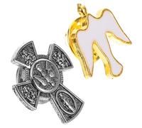 Gatuida Broche en Alliage de Zinc avec Oiseau Blanc et Croix, Lot de 2, Symbole de Bénédiction et Protection, Résistante la Décoloration, pour Écharpes et Cérémonies Religieuses