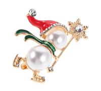 Gatuida Broche Noël Bonhomme de Vintage Émail avec Perles et Cristaux Épingle Sécurisée pour Femmes Accessoire Polyvalent pour Manteaux Pulls et Sacs Hiver