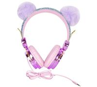 Gatuida Casque Audio pour Garçon et Filles avec Microphone Intégré Oreillettes Confortables Câble 12 Licorne avec Strass et Boule Duveteuse Violette Couleur Aléatoire