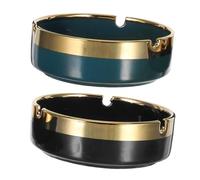 Gatuida Cendrier en Céramique Coupe-Vent 2 Pièces Vert Foncé et Noir Bordure Dorée Cendrier Portable Décoratif pour Terrasse Bureau et Salon Facile à Nettoyer Design Raffiné et