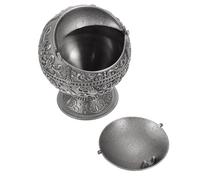 Gatuida Cendrier Rétro Original en Métal Couvercle, Forme Globe Terrestre Décoratif Style Château Ancien, Cendrier de Bureau Élégant pour Usage Intérieur, Conteneur à Mégots Pratique