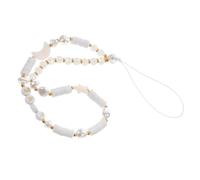 Gatuida Chaîne Téléphone Perlée Pâte Polymère Blanche Bracelet Poignet Anti-perte avec Perles Lune et Étoiles Lanière Décorative pour Smartphone Femme Fille