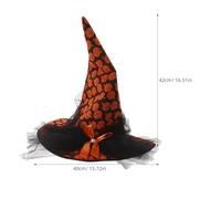 Gatuida Chapeau de sorcière en maille : Chapeau de sorcière d'Halloween en maille et nœud pour femme - Couvre-chef de magicien à motif citrouille pour déguisement d'Halloween, mascarade,