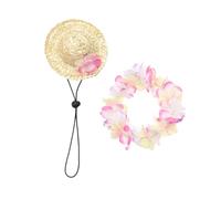 Gatuida Chapeau Paille Hawaïen pour Chien et Chat Tenue Guirlande Protège du Soleil Ensemble pour Photo et Fête Plage