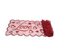 Gatuida Chemin de Table Décoratif Cœur 36x183 Cm Tissu Dentelle Rouge Motif Saint-valentin Décoration de Table Festive Fête Amour