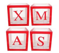 Gatuida Coffret à Ballons de Noël 4 Pièces Rouge Lettres Xmas Décoration Festive pour Intérieur et Extérieur Accessoire Photo pour Fête de Noël Boîtes d'Affichage Transparentes