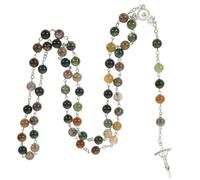 Gatuida Collier Croix en Agate Naturelle Pendentif Chapelet Catholique Ajustable Chaîne Légère pour Homme et Femme Bijou Religieux Délicat Présent Anniversaire ou Mariage
