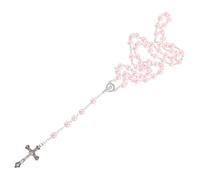 Gatuida Collier de Perles de Prière avec Croix Chapelet Religieux pour Femmes Rose Élégant pour Occasions Spéciales et