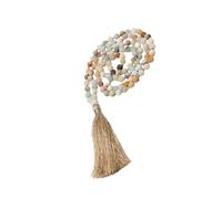 Gatuida Collier de Perles Fait Main Bohème en Pierres Semi-Précieuses 6 MM Long Sautoir Tressé Pompon Chaîne de Pull Décorative pour Fête et Usage Quotidien