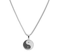 Gatuida Collier homme en acier inoxydable : pendentif Tai Chi - disque rond noir et blanc - chaîne à breloques Ying Yang - amulette Feng Shui taoïste