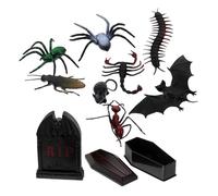 Gatuida Décorations Miniatures Halloween Coffret avec Tombe et Cercueil Accessoires Animaux pour Scènes Festives DIY Ornements Résistants Plastique