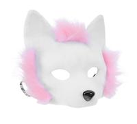 Gatuida Demi-Masque de Renard en Peluche Blanc et Rose Masque Cosplay Femme Élastique Ajustable Accessoire Léger pour Bal Masqué Carnaval et Halloween Masque Animal Doux et Réaliste