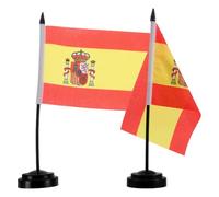 Gatuida Drapeau Espagnol de Bureau avec Base Noire, Polyester Léger, Facile à Transporter, pour Décorations de Table et Célébrations au Bureau, 2 Ensembles
