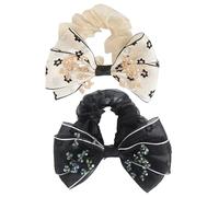 Gatuida Élastiques à Cheveux De Nœud Lot De 2 Taille Unique Noire Et Beige En Tissu Organza Décoratifs Pour Femmes Et Filles Usage Quotidien