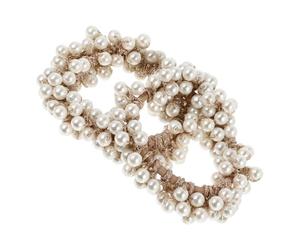 Gatuida Élastiques à Cheveux en Perles Blanches Élégantes, 2 Pièces, Cordes à Cheveux Tricotées, Accessoires Coiffure Pratiques et Stylés pour Femmes