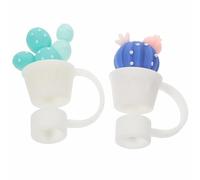 Gatuida Embouts de paille en silicone cactus 12 mm réutilisables pour pailles à thé et jus, 2pcs protège-embouts anti-poussière pour gobelets et contenants