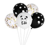 Gatuida Ensemble de 15 Ballons en Latex 12 Pouces Motif Panda, Ballons Décoratifs à Paillettes Dorées et Pois Noirs, Ruban Noir, Décoration Anniversaire et Fête Thème Panda