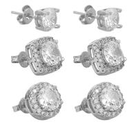 Gatuida Ensemble de 3 paires de boucles d'oreilles puces pour femmes, en zircon cubique carré et rond, bijoux d'oreilles tendance pour percées, adolescentes, accessoire de mode argenté