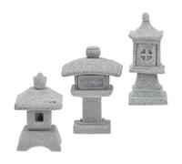Gatuida Ensemble de 3 Petites Tours en Grès Gris pour Décoration Jardin Zen Extérieur, Figurines Miniatures de Pavillon, Décoration Patio et Aménagement Paysager, Art du Grès