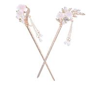 Gatuida Épingles à Cheveux Vintage Fleur et Perles, Bâtonnets à Pompons en Alliage, Lot de 2, Style Hanfu, pour Femmes
