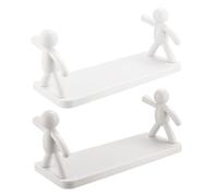Gatuida Étagère De Rangement Murale Humanoïde sans Perforation 2 Pièces Blanc Et Gris, Plastique Solide, Support Mural Multifonction pour Salle De Bain Cuisine